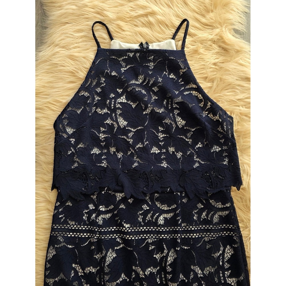 ASOS Navy Blue Lace Midi Dress Sleeveless Women's Size 12 - Picture 4 of 13